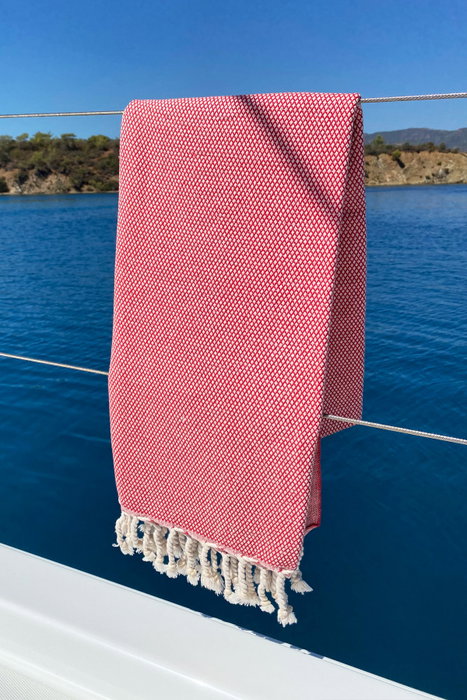 Mijölnir Toalla de Playa Fouta 100% Algodón Roja, 95x190cm, Diseño Panal, Absorbente y Suave para el Verano